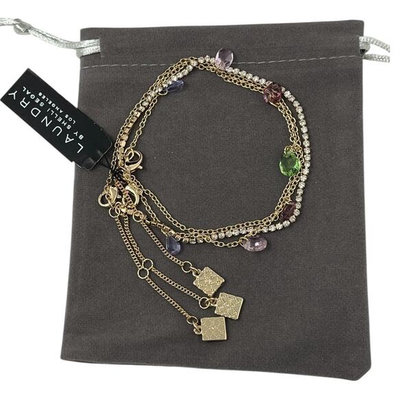 Laundry by Shelli Segal Gold Multi-Layer Crystal Charm Anklet NWT - Picture 1 of 6